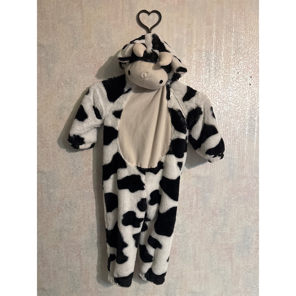 Target Toddler Cow Costume Plush Faux Fur Animal Jumpsuit Black White 18-24M